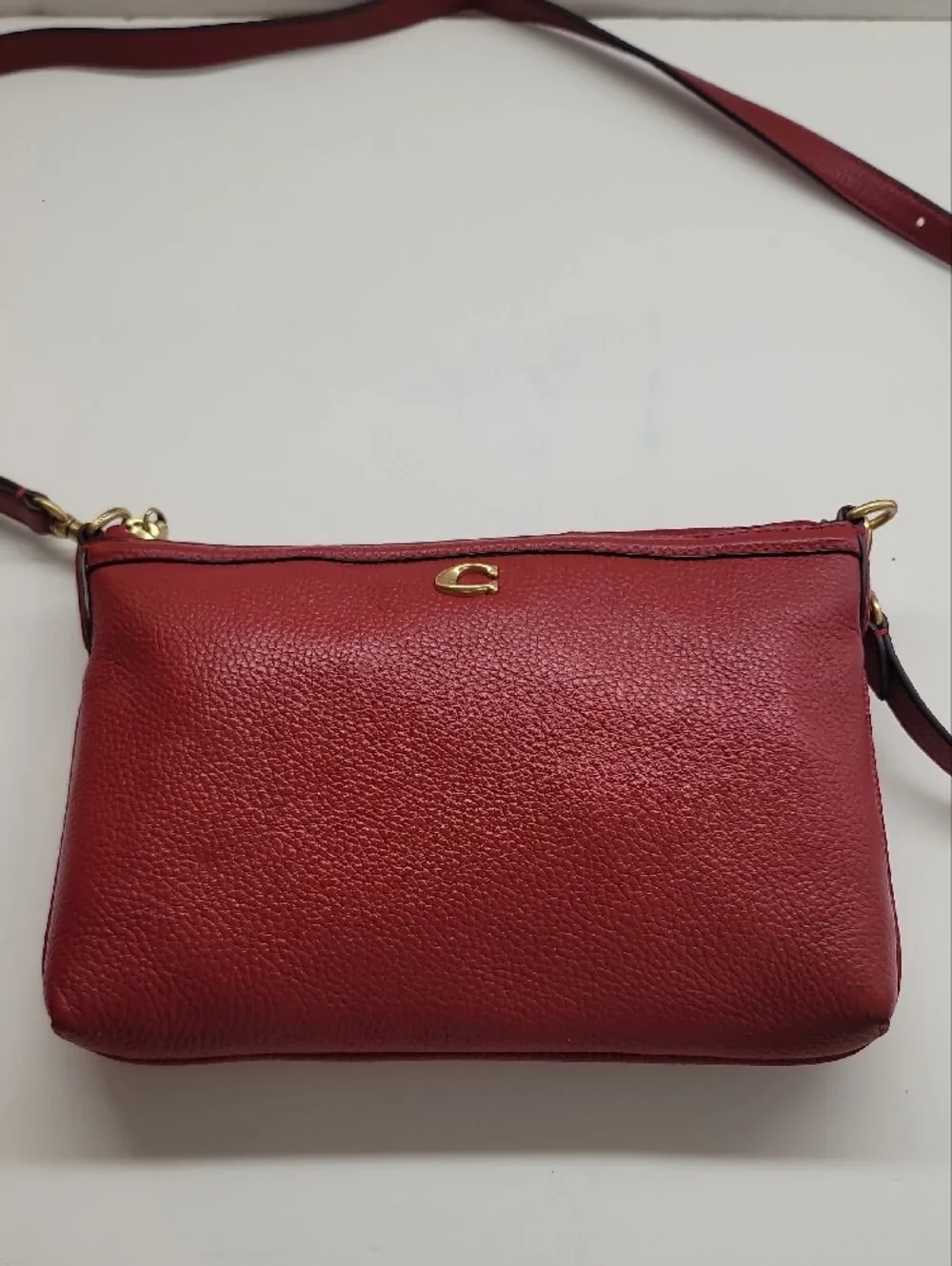 Coach Refined Pebble Leather Legacy Zip Top Crossbody In Red